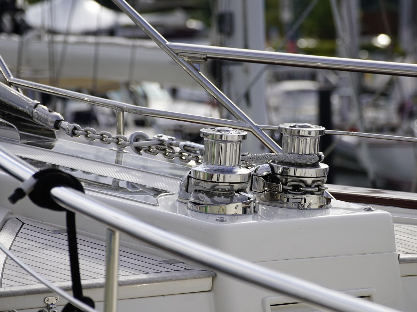 Stainless steel marine hardware in service on board